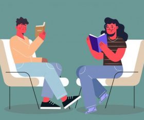 Reading people icons sitting gesture cartoon characters vector