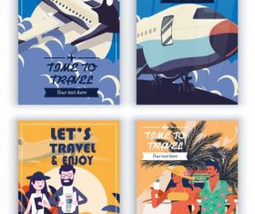 Travel banners airplane tourists colorful vector