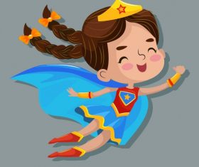 Kid superwoman flying gesture cute cartoon vectors material