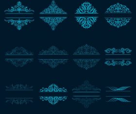 Document decorative elements blue classical symmetric seamless curves design vector