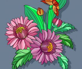 Flora painting colorful classical vector design
