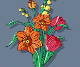 Flower painting blooming colorful classical vector
