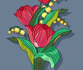 Blooming orchid painting colorful classical vector graphics