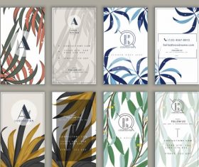 Business card templates classical leaves vertical vector