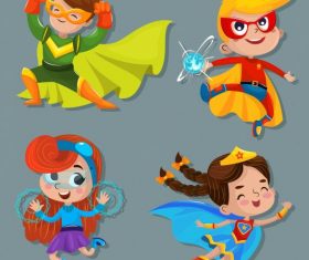 Kid hero icons cute cartoon characters vector
