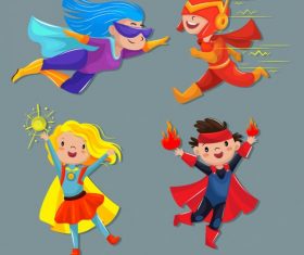 Kid hero icons funny cute cartoon characters vectors material
