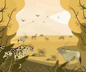 Africa wild landscape painting colored vector