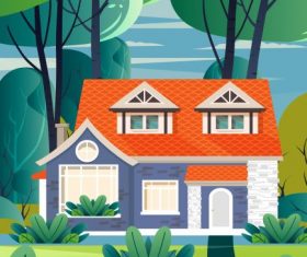 Residential painting house bright colorful vector