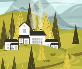 Mountain countryside landscape painting colored vector