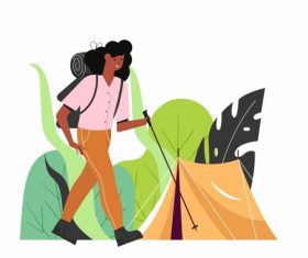 Hikking woman cartoon character classical design vector