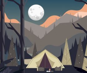 Camping painting mountain scene tent vector graphics
