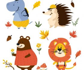 Autumn elements animals cute stylized vector material