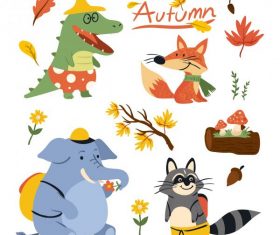 Autumn icons cute colored stylized cartoon design vectors
