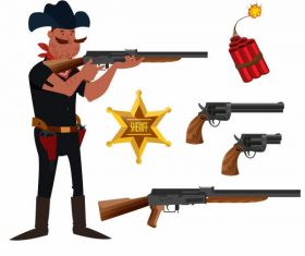 Cowboy elements sheriff weapons cartoon vector design