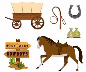 Cowboy elements colored symbols vector design