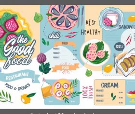 Restaurant menu template colorful flat retro handdrawn vector