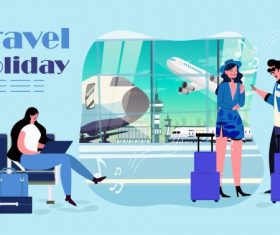 Travel background tourists departure lounge airport vector