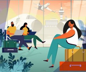 Vacation background tourists airport departure hall vector