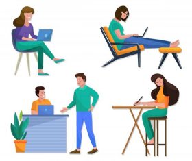 Office staffs icons colored cartoon characters vector