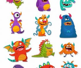 Monsters icons funny cute cartoon colorful vector