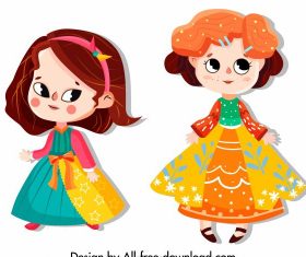Baby girl icons colorful costumes cute vector