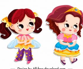 Little princess icons cute cartoon characters colorful vector