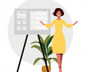 Presentation work background office lady sticker board vector