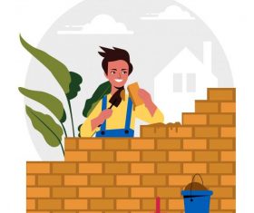 Builder work painting colored cartoon vector