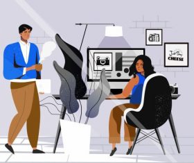 Office work background staffs workdesk cartoon vector
