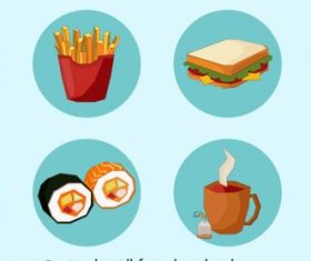 Food icons colored circle isolation vector