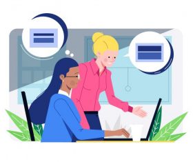 Office work background staffs communication cartoon vector