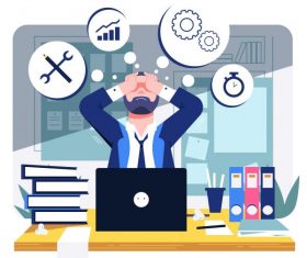 Office workload background stressful man work icons vector