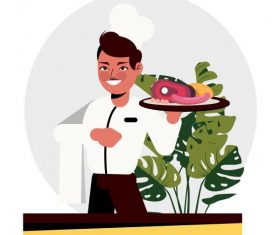 Waiter man food cartoon character vector
