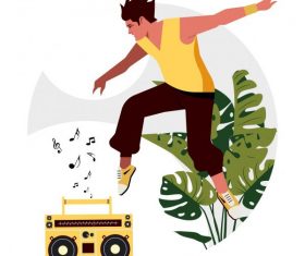 Lifestyle background excited young man radio music vector
