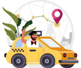 Taxi job background man car positioning map vector