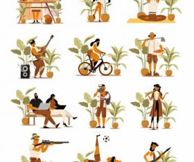 Human activities icons cartoon characters vector
