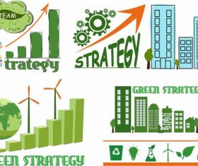 Ecology strategy elements globe building gear vector