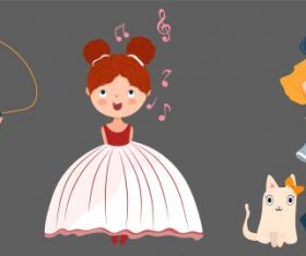 Childhood girls icons cute cartoon characters vector