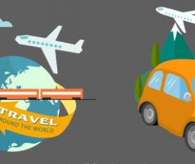 Travel elements vehicles globe landscape vector