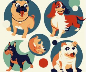 Dog avatar icons cute cartoon circle isolation vector