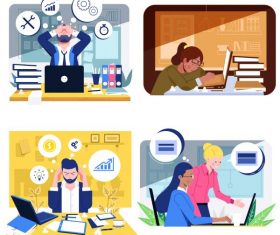 Office work backgrounds workload cartoon vector material