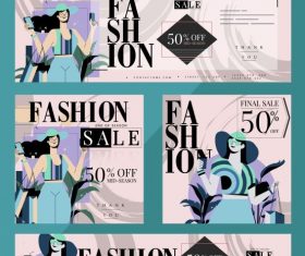 Fashion sale banners female shopper colorful vector