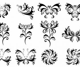 Black white symmetric swirled shapes design vectors