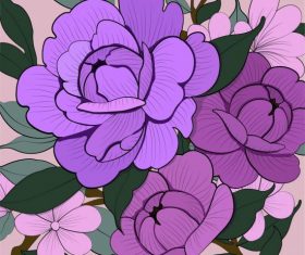 Flowers painting handdrawn violet vector design