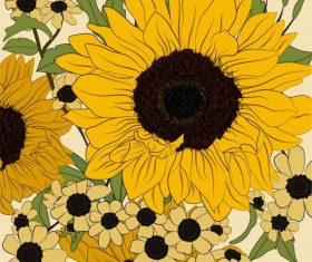 Sunflower painting closeup classical colored handdrawn vector