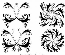 Decorative elements templates black white symmetric curves vector