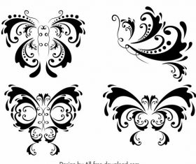 Butterflies icons symmetric curves vector