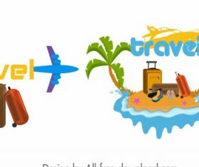 Travel icons airplane luggage island colorful shiny vector
