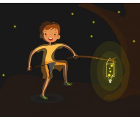 Childhood background boy firefly cartoon vector