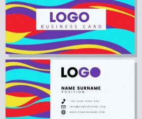 Business card template colorful flat waving lines vector design